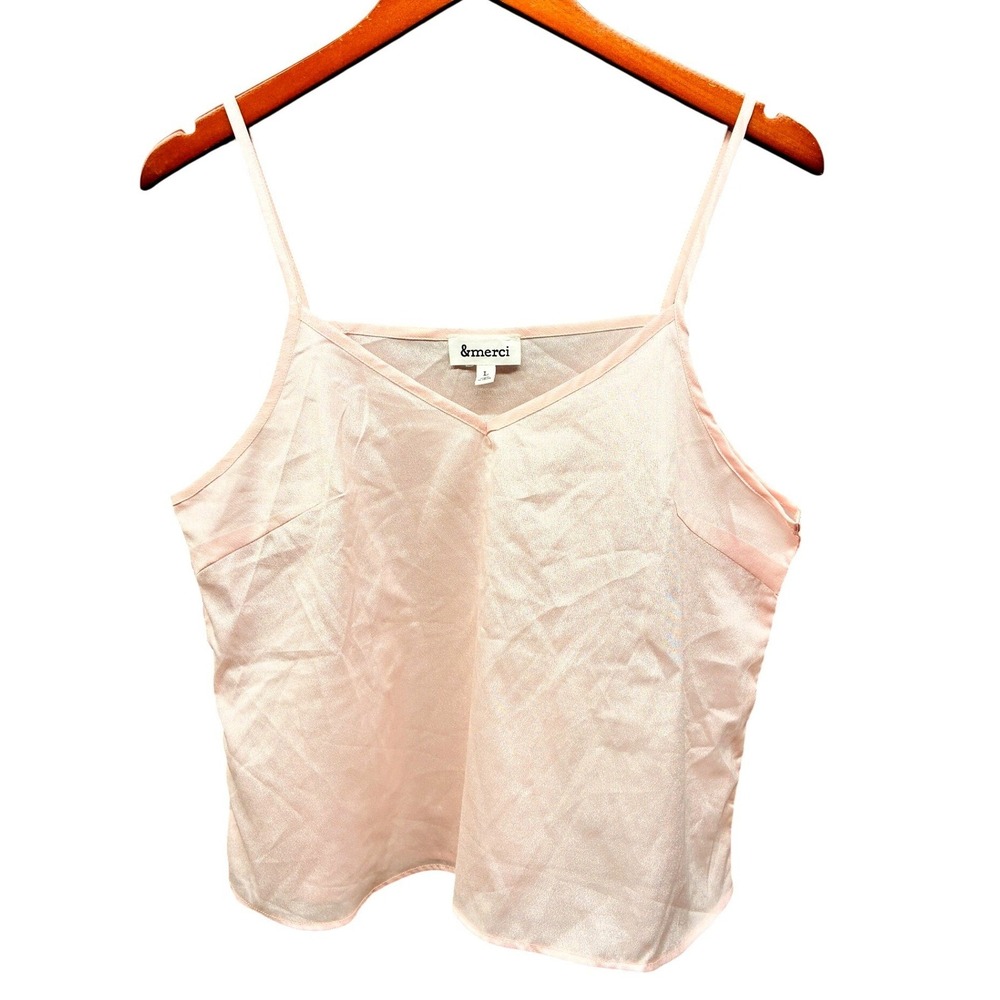 &merci Camisole Top Satin V-Neck Women's Large Pink Sleeveless Layering